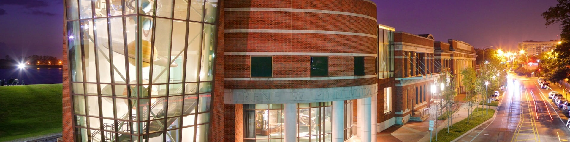 Louisiana Art and Science Museum which includes modern architecture and night scenes