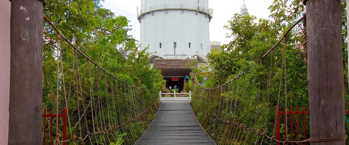 Kuala Lumpur Tower featuring a garden and a suspension bridge or treetop walkway