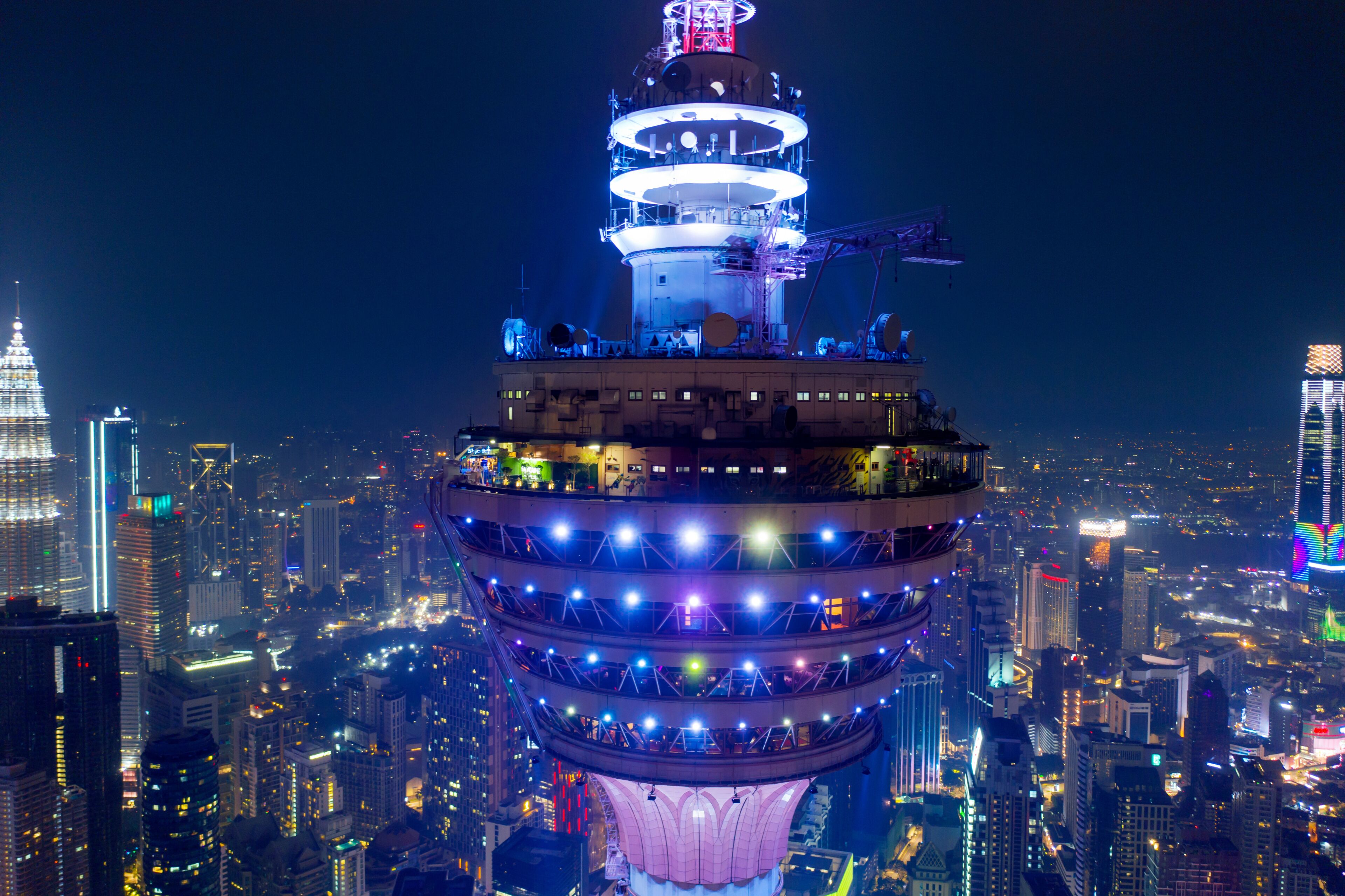 Closeup Illuminated KL Tower at night