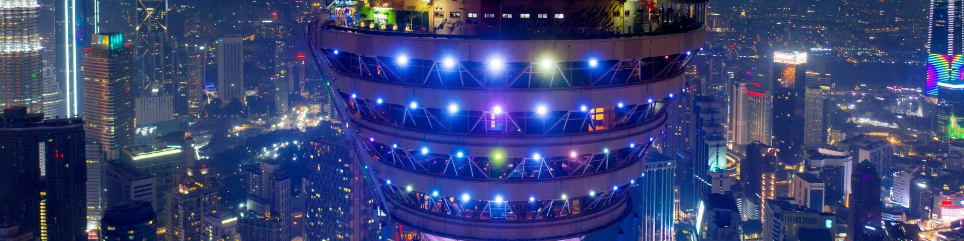 Closeup Illuminated KL Tower at night