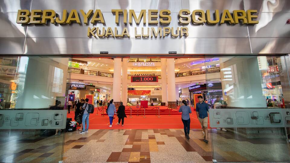 The entrance to the Berjaya Times Square shopping mall in Kuala Lumpur, Malaysia.