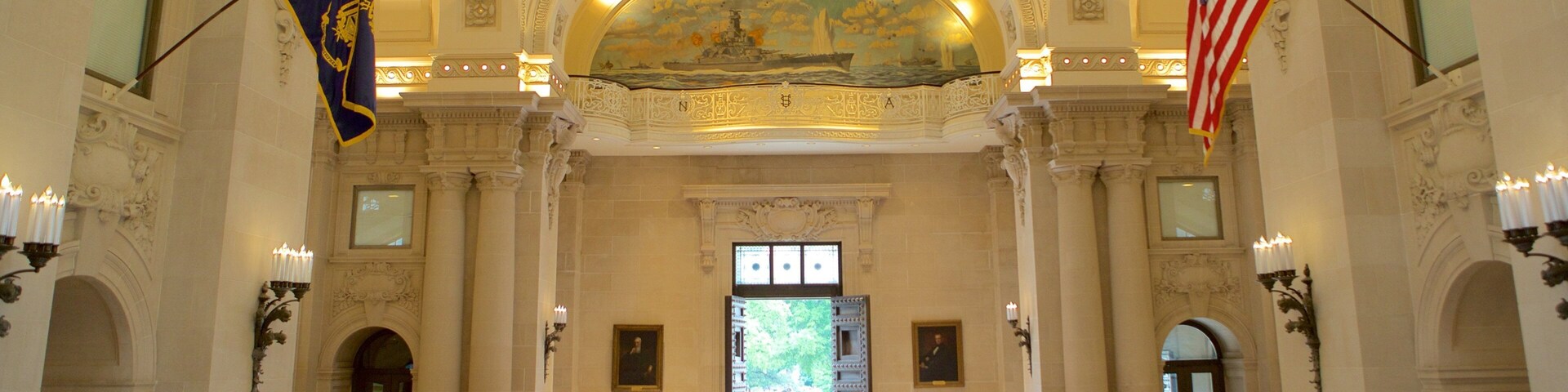 U.S. Naval Academy showing military items, heritage architecture and interior views
