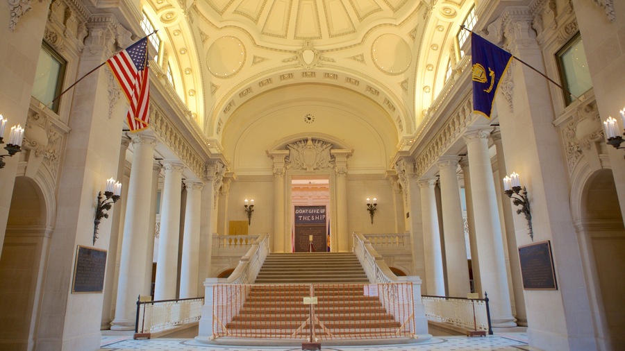 U.S. Naval Academy showing interior views, heritage architecture and military items