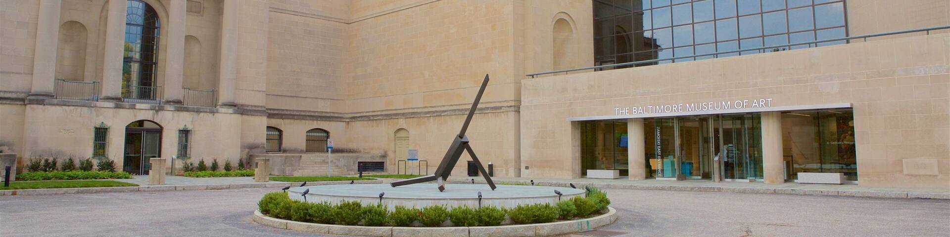 The Baltimore Museum of Art with classical architecture and a modern glass extension.