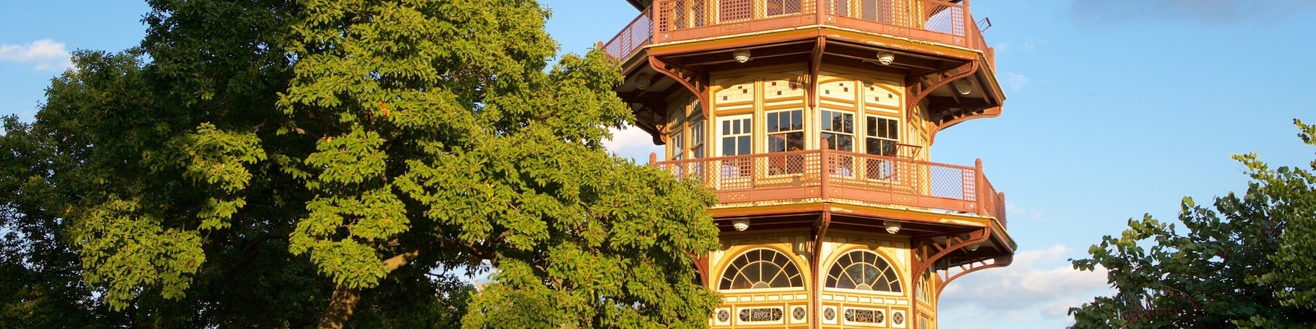 Patterson Park que inclui um jardim e arquitetura de patrimônio