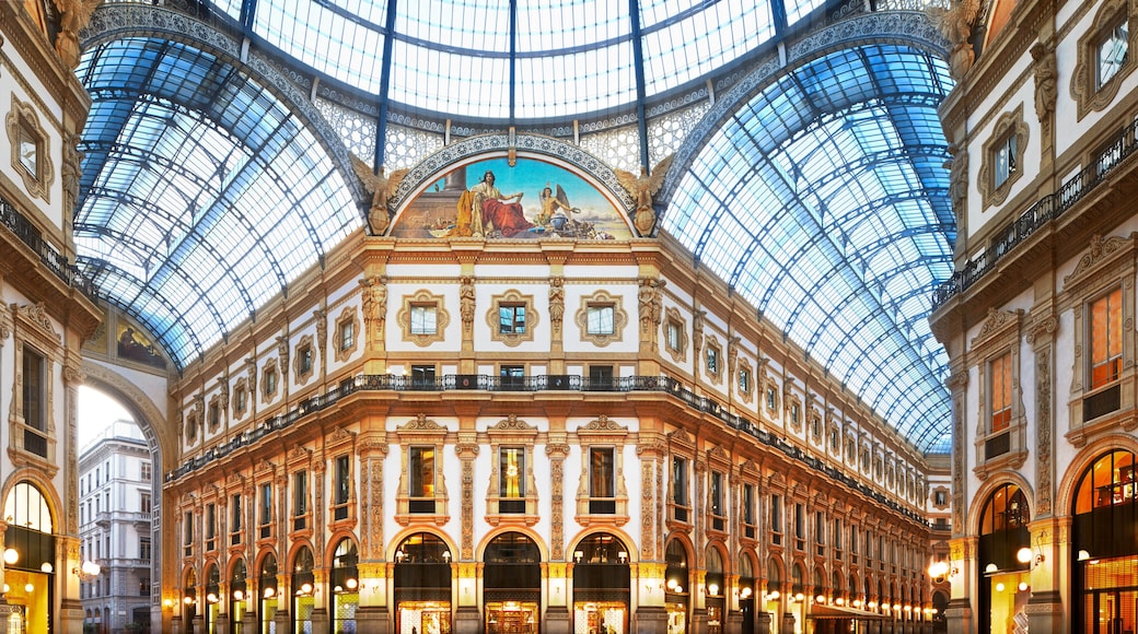 Milan, Italy, the elegant Galleria Vittorio Emanuele II, at sunset, a major historical landmark in Milan, nobody