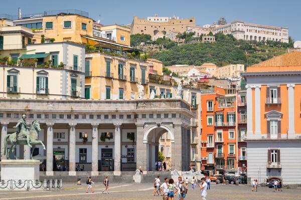 Castel Sant\'Elmo featuring a statue or sculpture and a square or plaza
