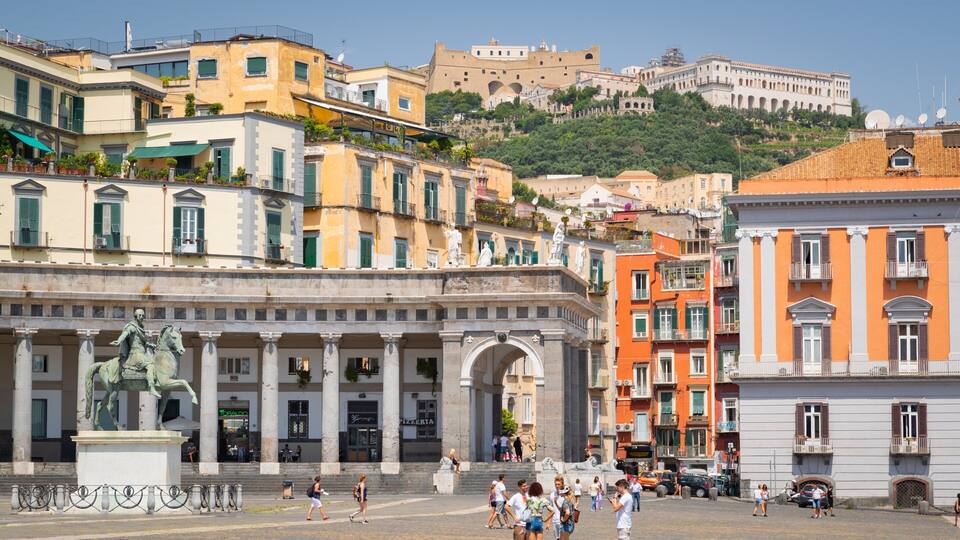 Castel Sant\'Elmo featuring a statue or sculpture and a square or plaza