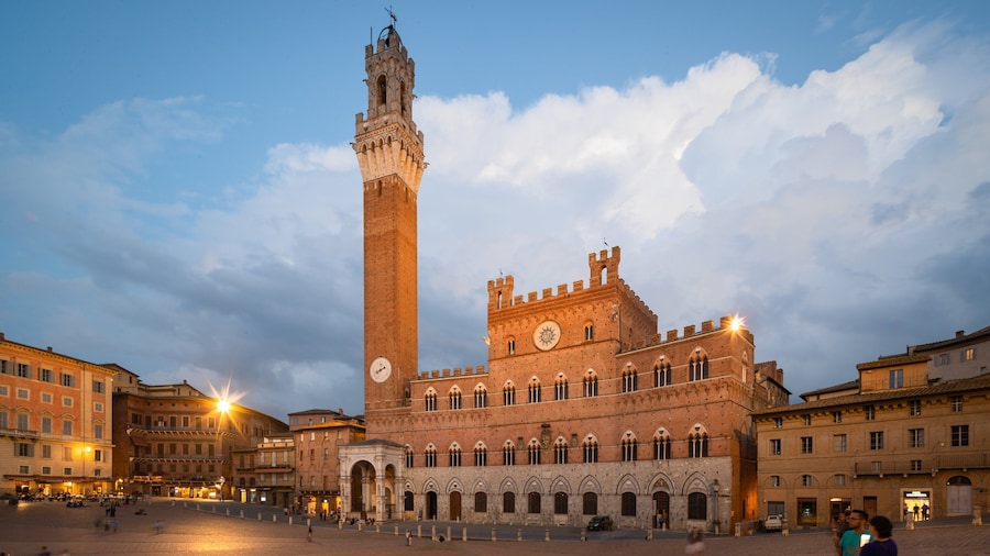 Palazzo Pubblico featuring a city, heritage architecture and night scenes