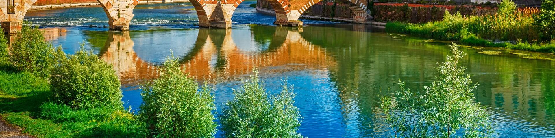 Bridge Ponte Pietra in Verona on Adige river