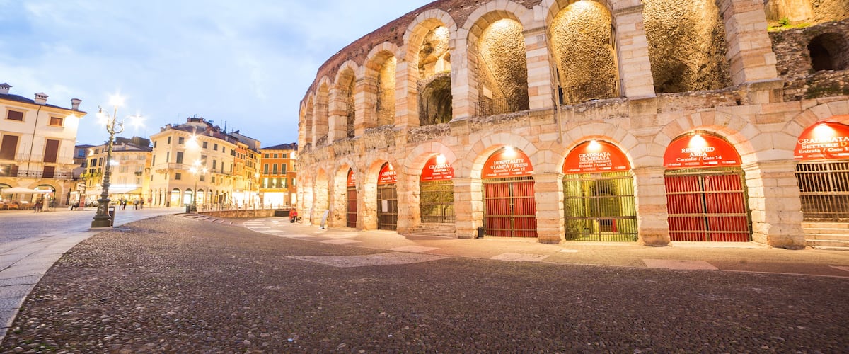 Verona amphitheatre, completed in 30AD, the third largest in the world, at dusk time. Roman Arena in Verona, Italy