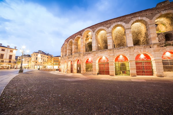 Verona amphitheatre, completed in 30AD, the third largest in the world, at dusk time. Roman Arena in Verona, Italy