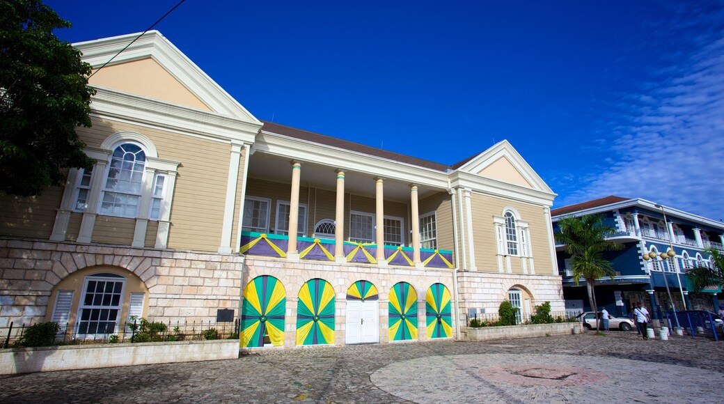 Sam Sharpe Square which includes heritage architecture and a square or plaza