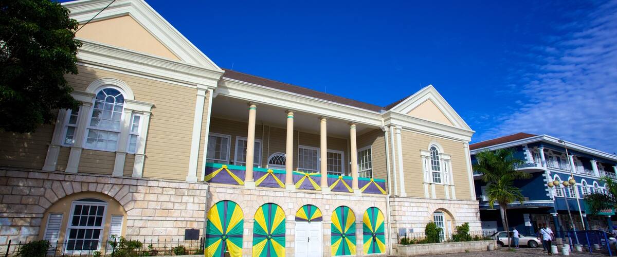 Sam Sharpe Square featuring a square or plaza and heritage architecture