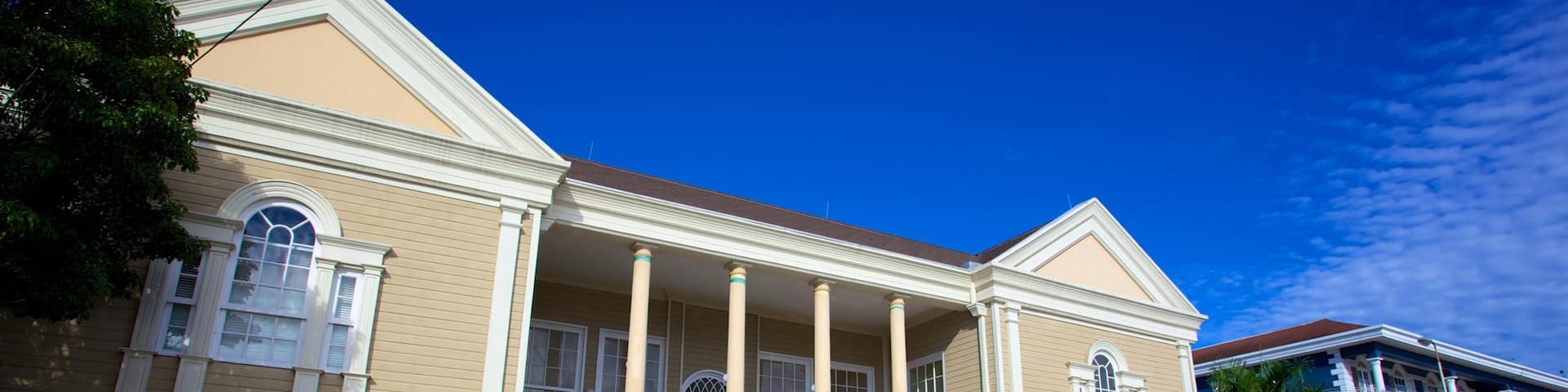 Sam Sharpe Square which includes a square or plaza and heritage architecture