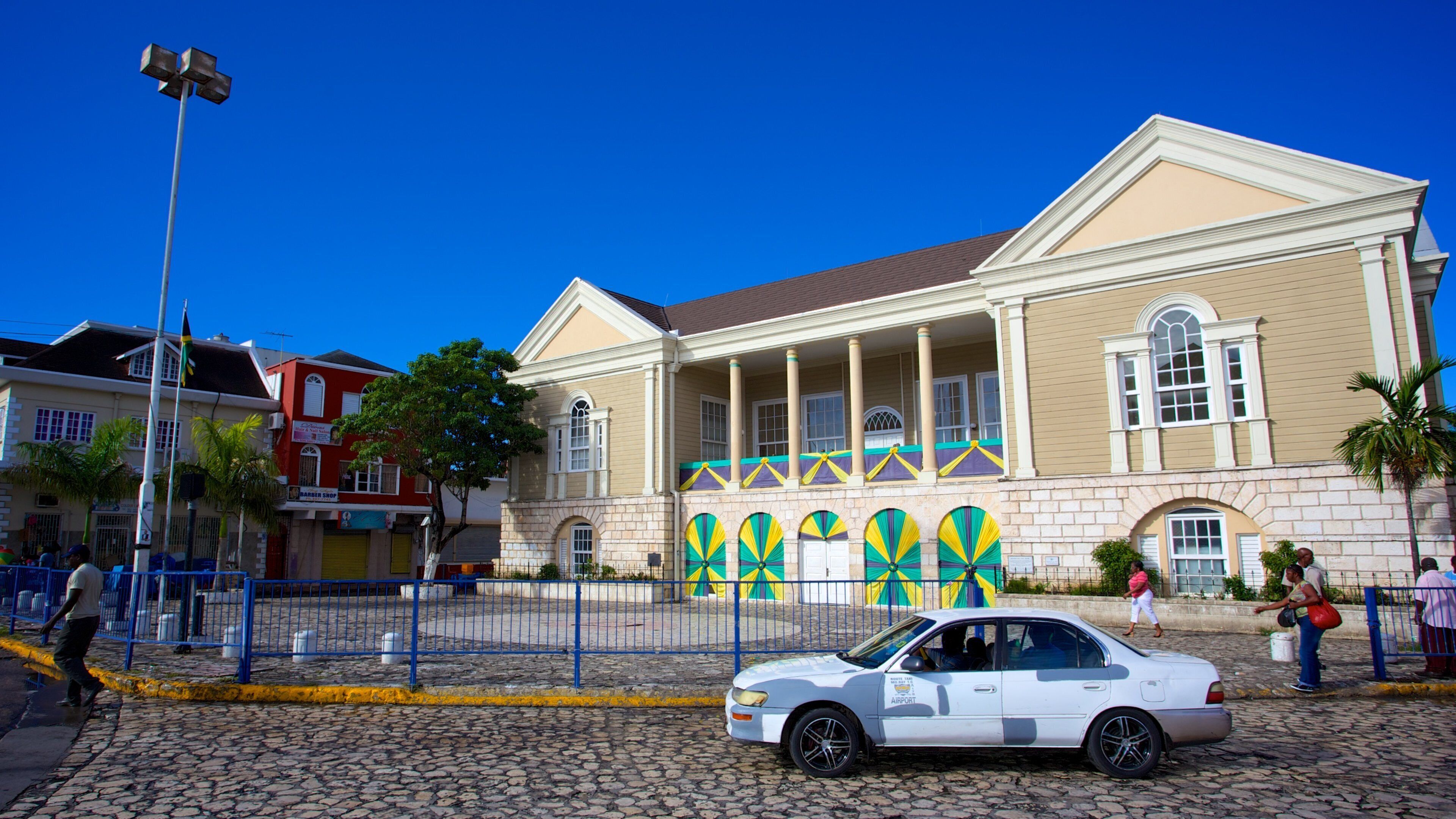 Sam Sharpe Square featuring street scenes and a square or plaza