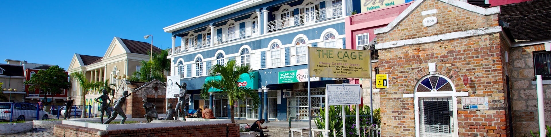 Sam Sharpe Square showing a square or plaza, heritage architecture and a statue or sculpture