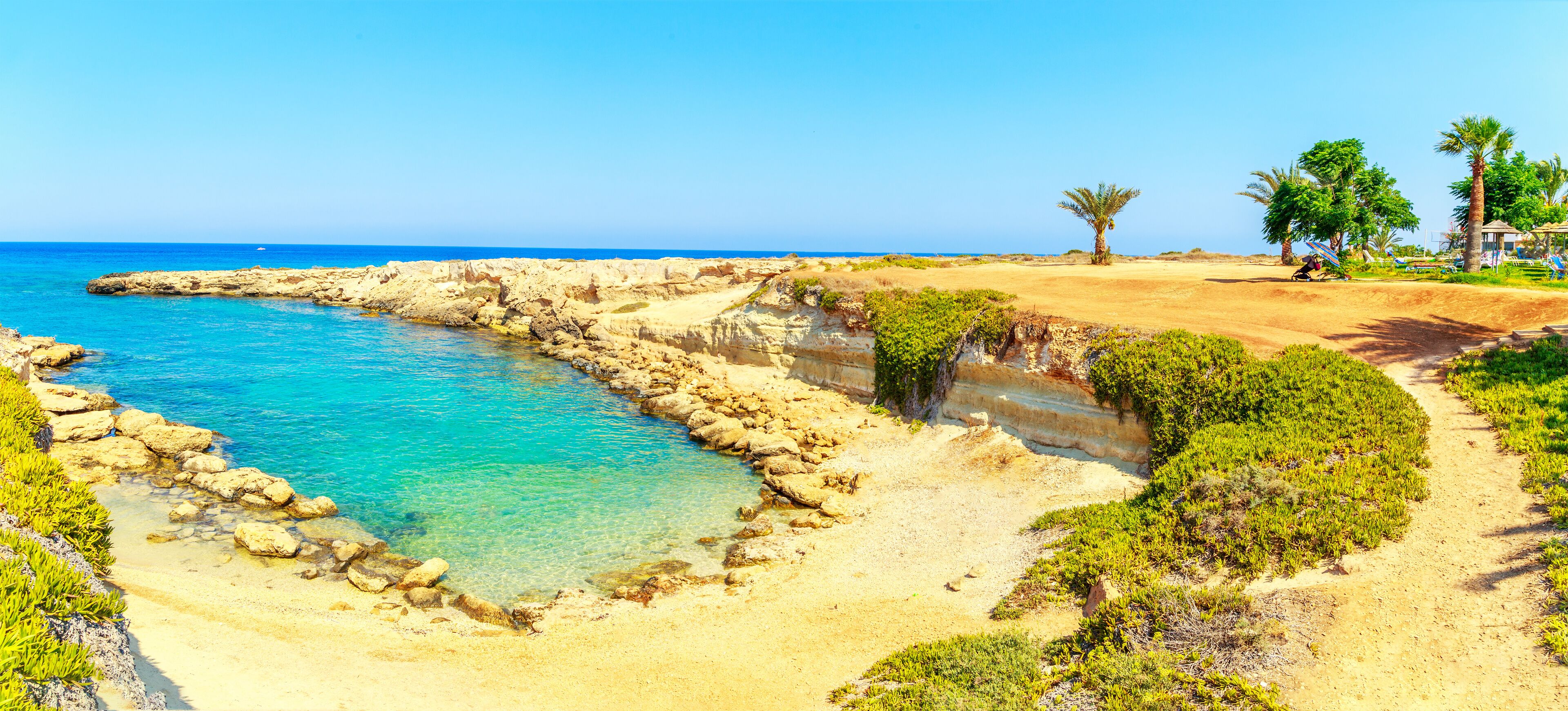 A view of a azzure water and Nissi beach in Aiya Napa, Cyprus