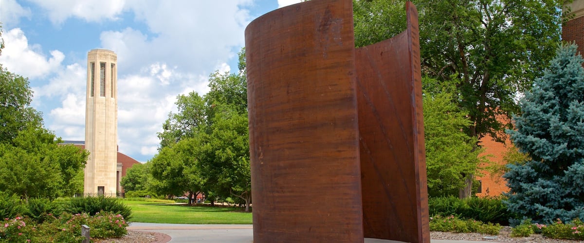 Sheldon Museum of Art showing outdoor art and a park