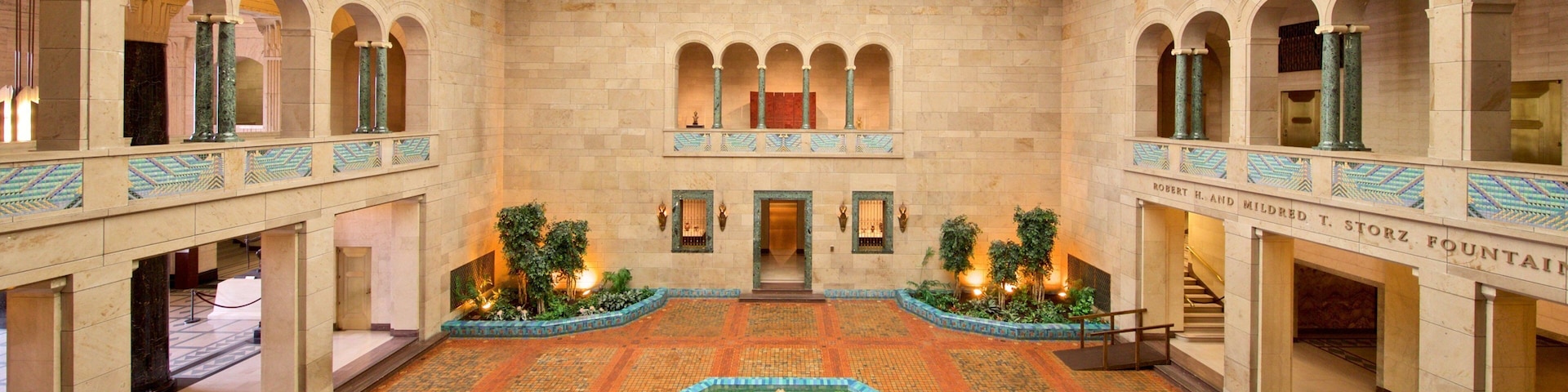 Joslyn Art Museum featuring heritage elements, interior views and a fountain