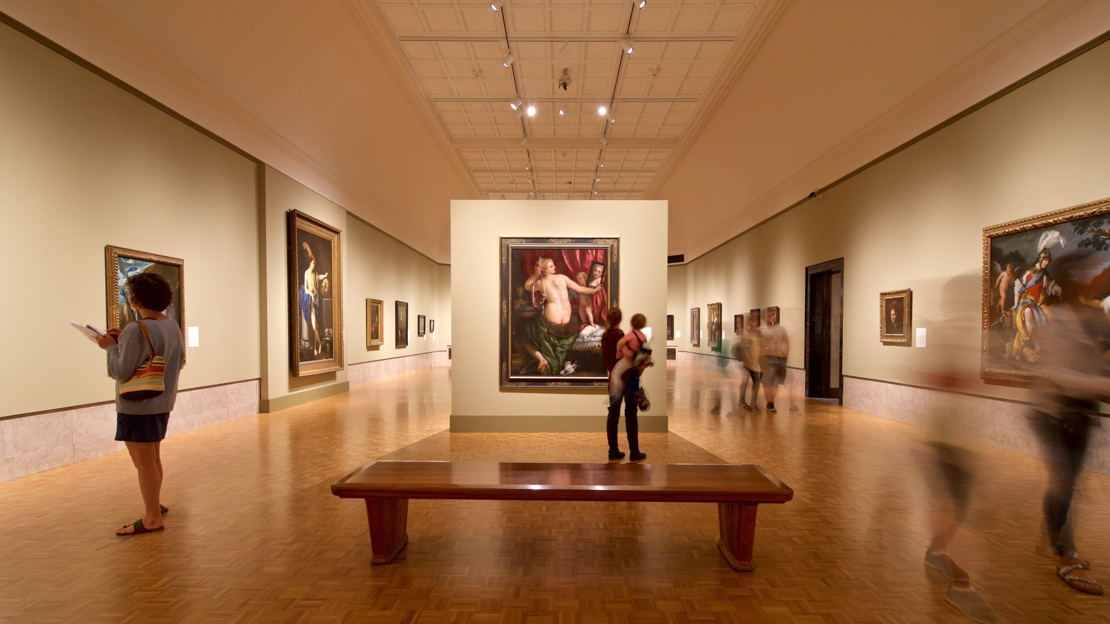 Joslyn Art Museum showing interior views and art as well as a small group of people