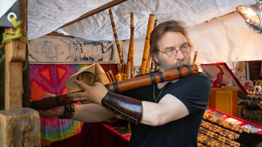 Portland Saturday Market featuring music and markets as well as an individual male