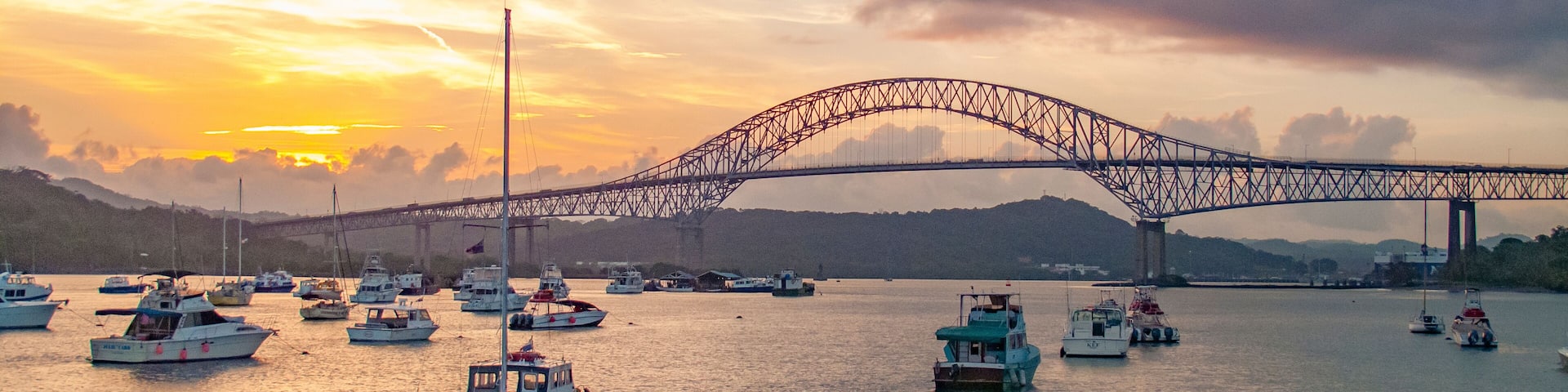 yachts anchoring under the Bridge of the Americas in Balboa at the exit of the Panama Canal Panama