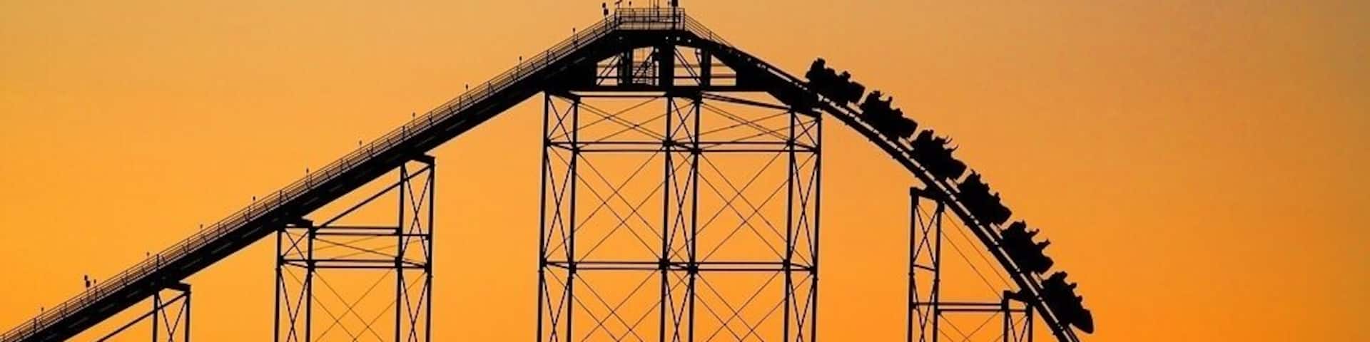 Steel Force, at Dorney Park, is 5,600 feet in length (over 1 mile long, making it the longest coaster on the East Coast), and has a 205-foot first drop, with a top speed of 75 mph. Riders experience over 2.5 G's at the bottom of the first hill.