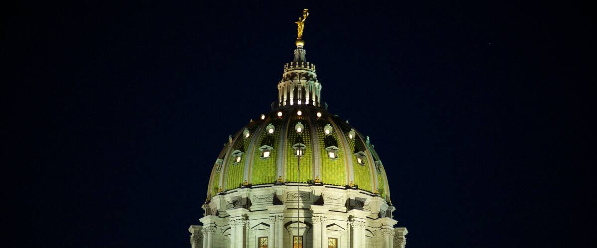 Pennsylvania State Capitol featuring heritage architecture and night scenes