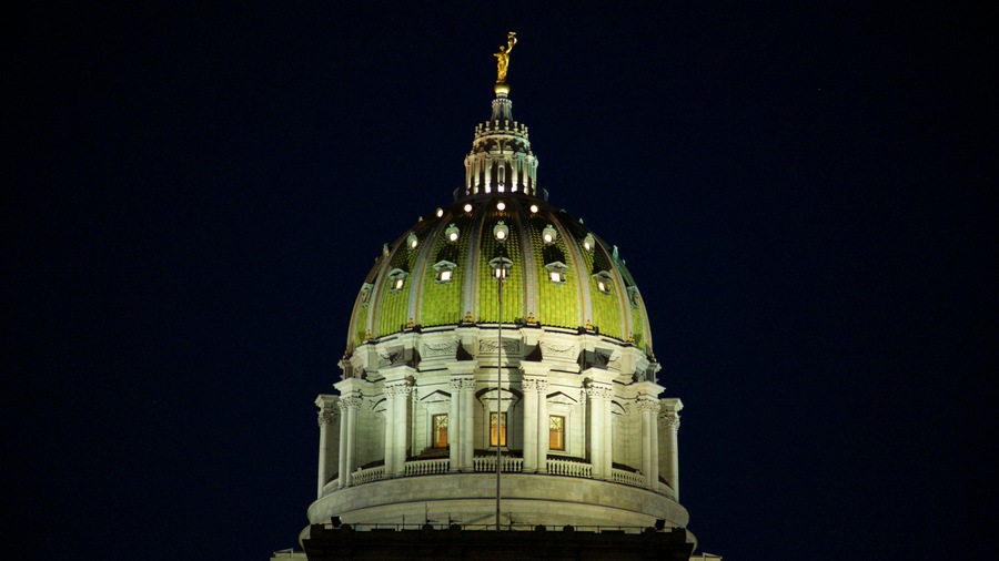 Pennsylvania State Capitol featuring heritage architecture and night scenes