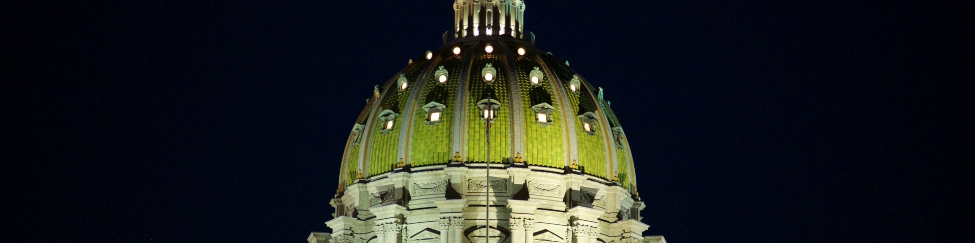 Pennsylvania State Capitol showing heritage architecture and night scenes