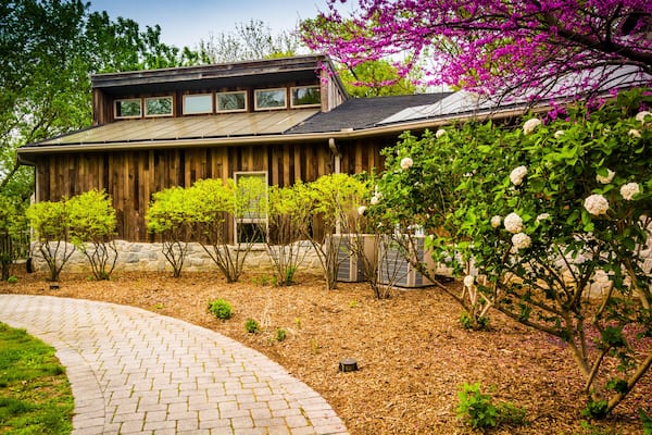 EHYG97 Bushes and trees outside the Nature Center at Wildwood Park in Harrisburg, Pennsylvania.
