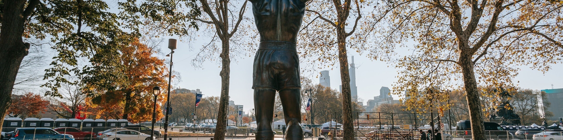 Rocky Statue showing a park and a statue or sculpture