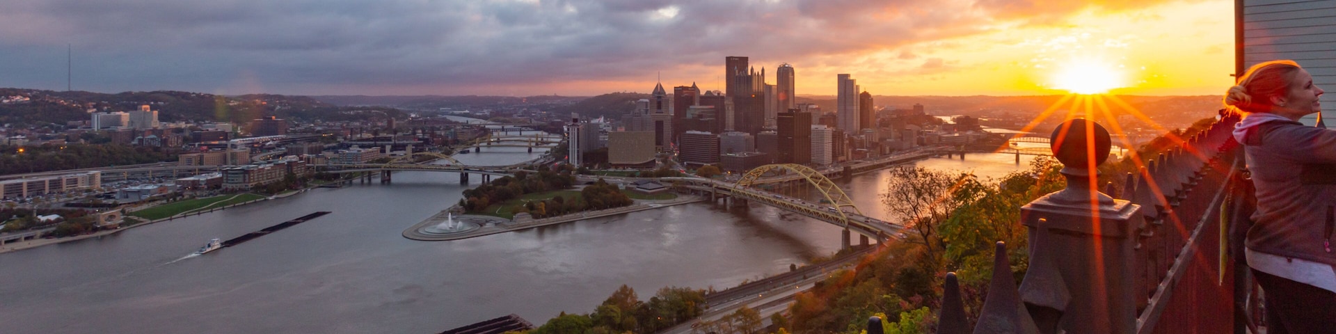 Duquesne Incline showing a sunset, a river or creek and landscape views