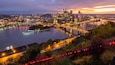 Duquesne Incline showing night scenes, a river or creek and a bridge