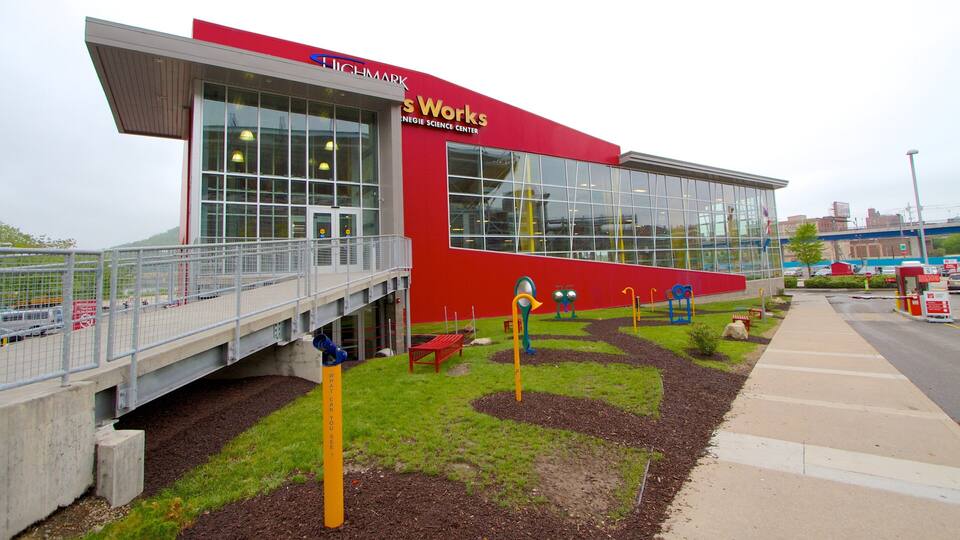 A modern building with a red facade and large windows, labeled as 'Elkhart Science Center'.
