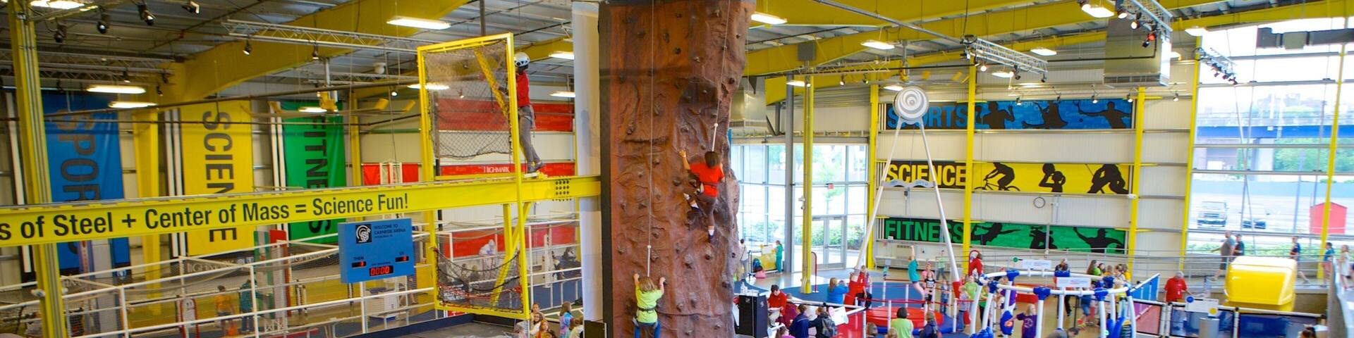 Carnegie Science Center showing interior views and climbing as well as a large group of people