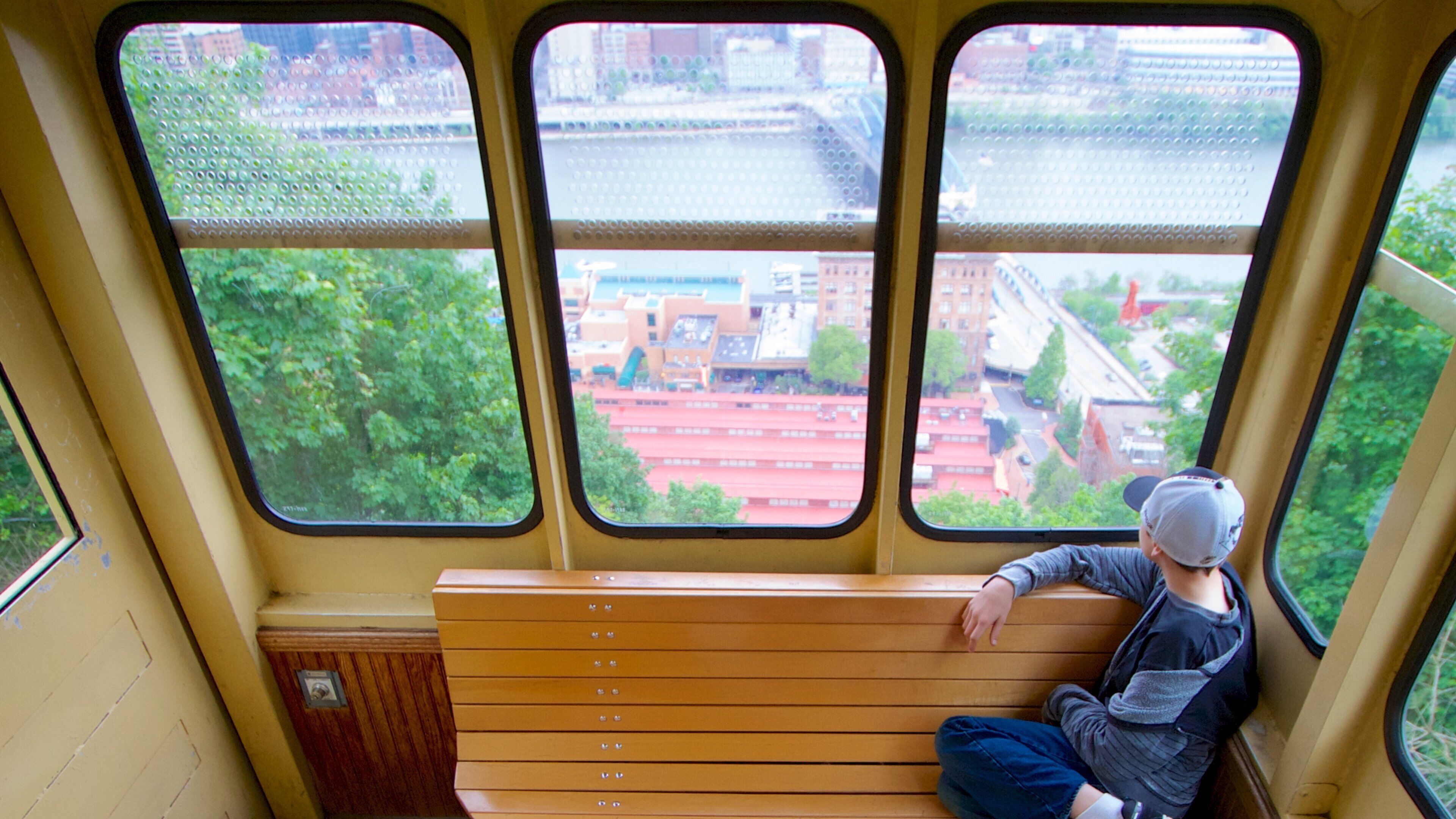 Monongahela Incline showing a gondola and interior views as well as an individual child