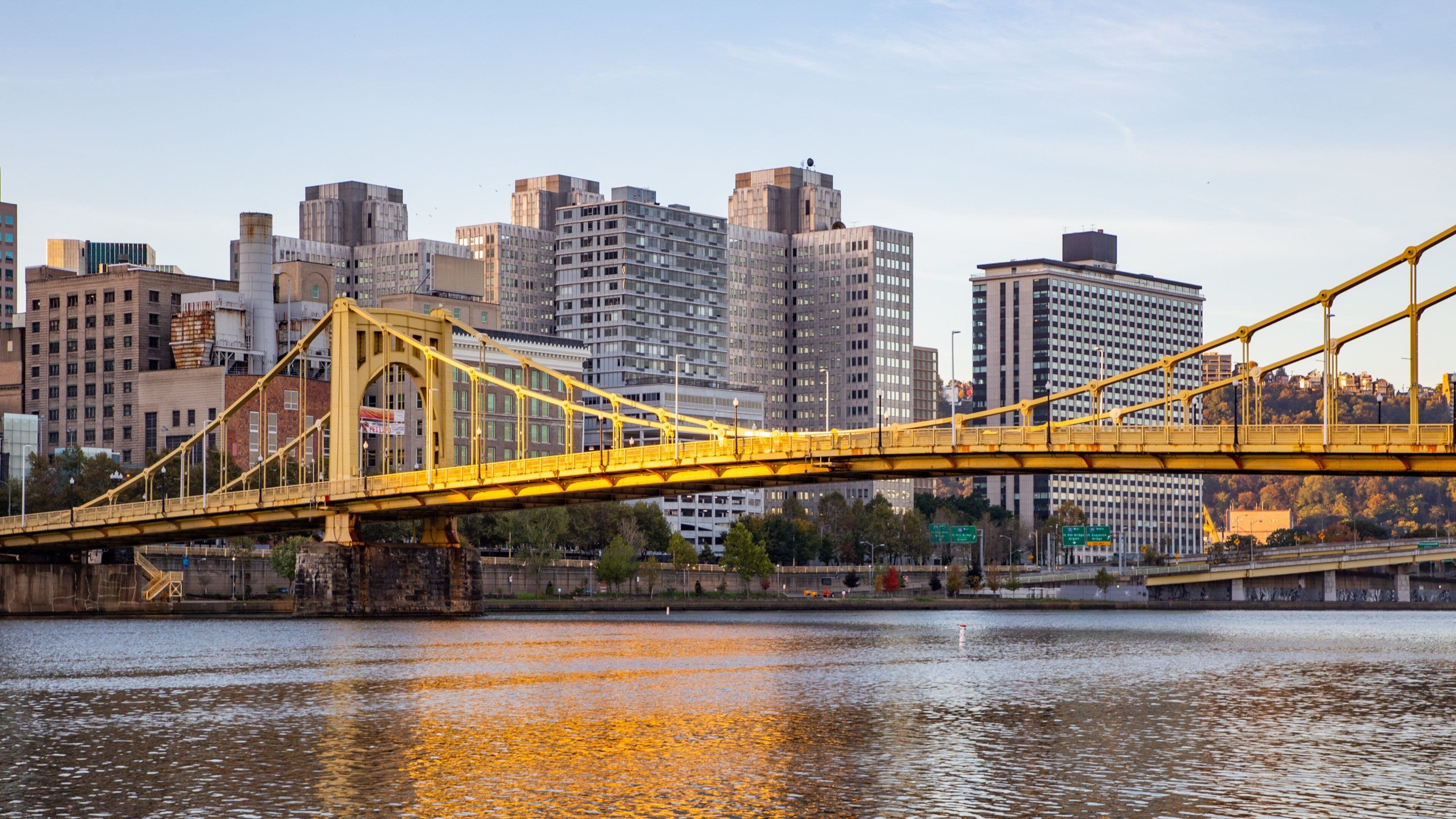 Roberto Clemente Bridge featuring a city, a bridge and a river or creek