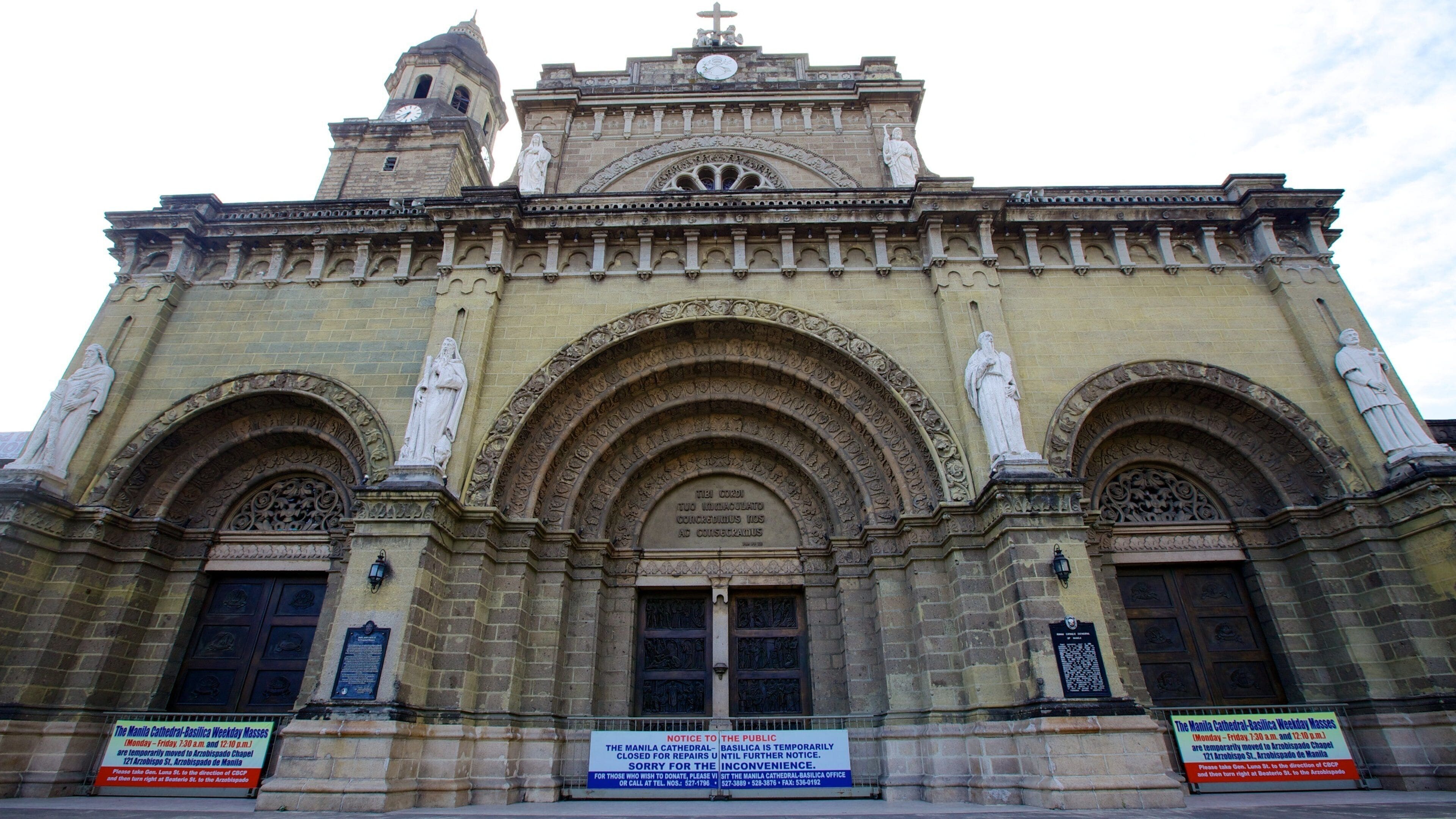 A historic cathedral with intricate stone carvings and statues.