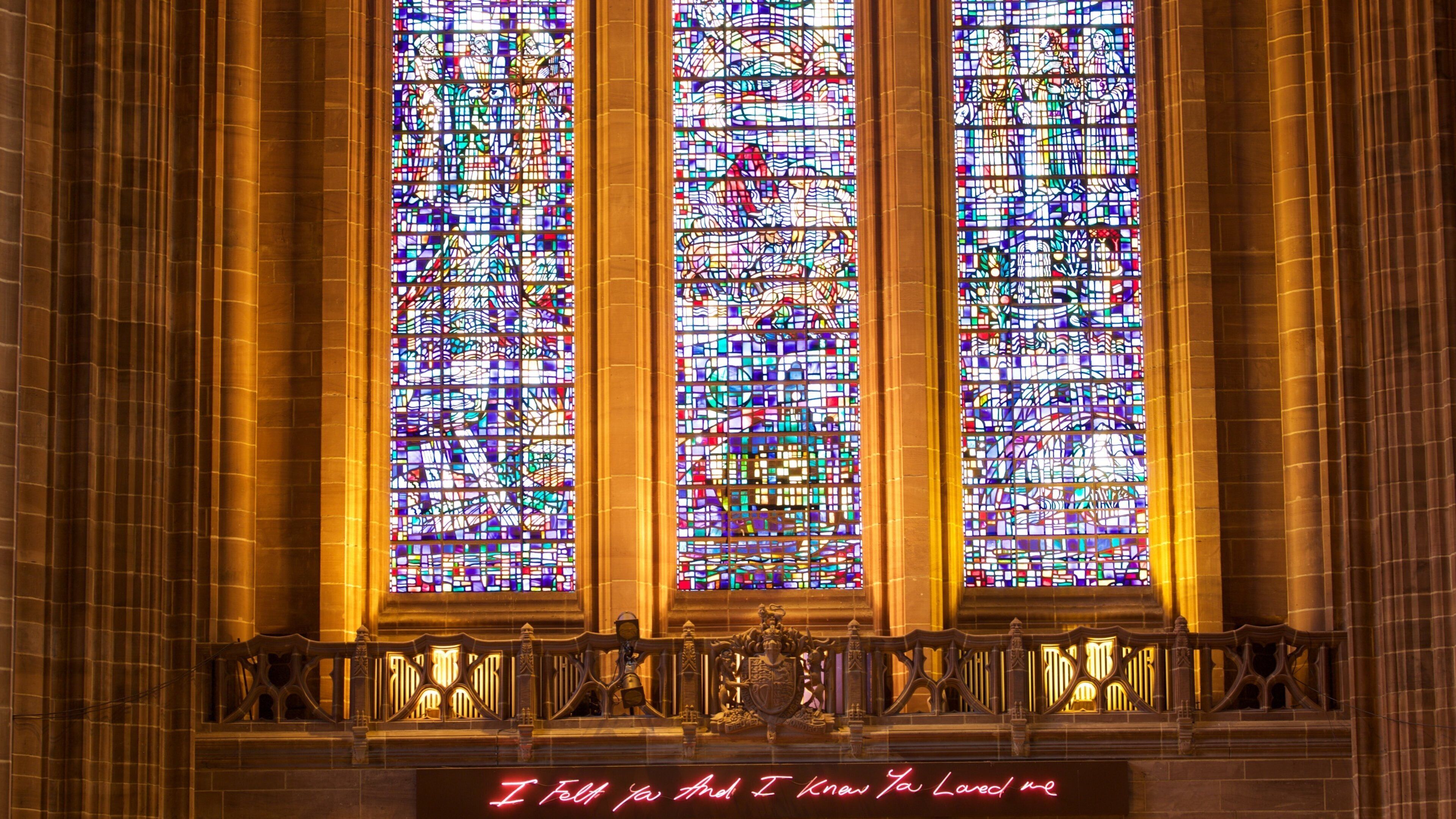 Liverpool Anglican Cathedral featuring interior views, art and heritage elements