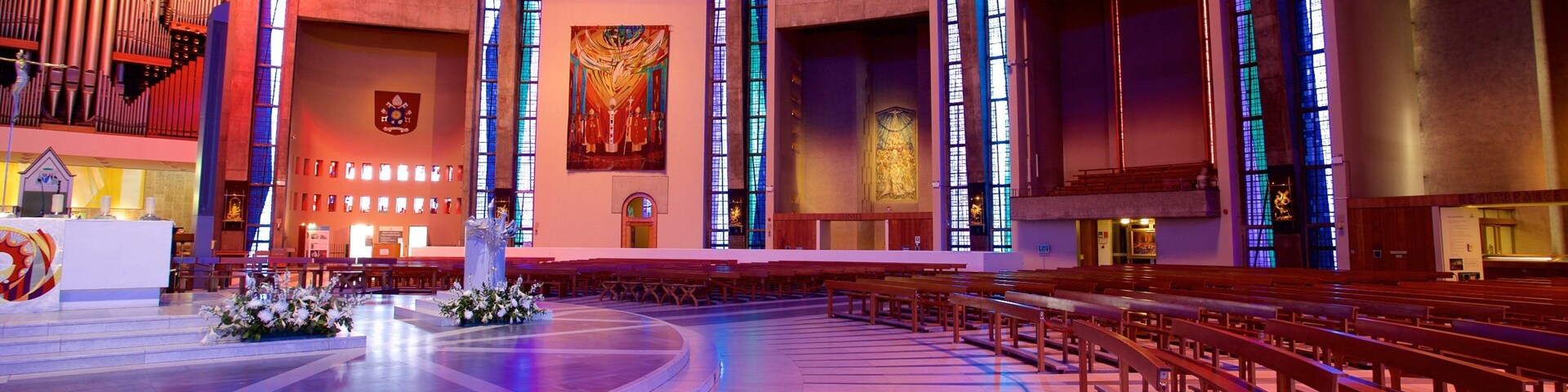 Liverpool Metropolitan Cathedral which includes interior views
