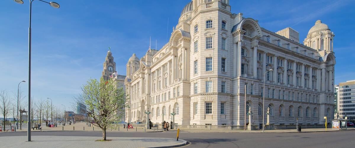 Port of Liverpool Building which includes street scenes, heritage architecture and an administrative building