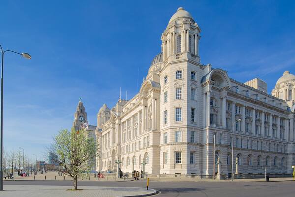 Port of Liverpool Building showing an administrative building, heritage architecture and street scenes