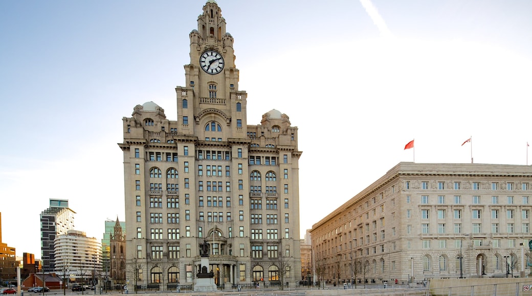 Royal Liver Building showing cbd and heritage architecture
