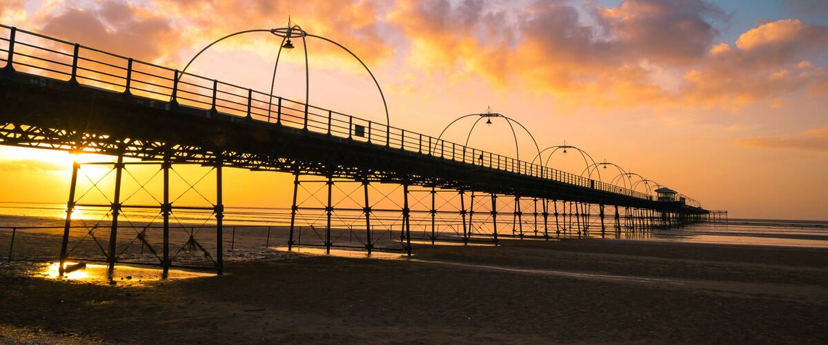 Sunset on the beach in Southport, England.