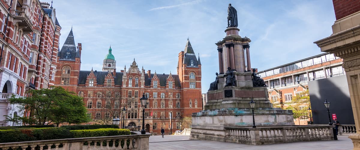 The Royal Albert Hall entrance statue at south Kensington as seen on a sunny spring morning