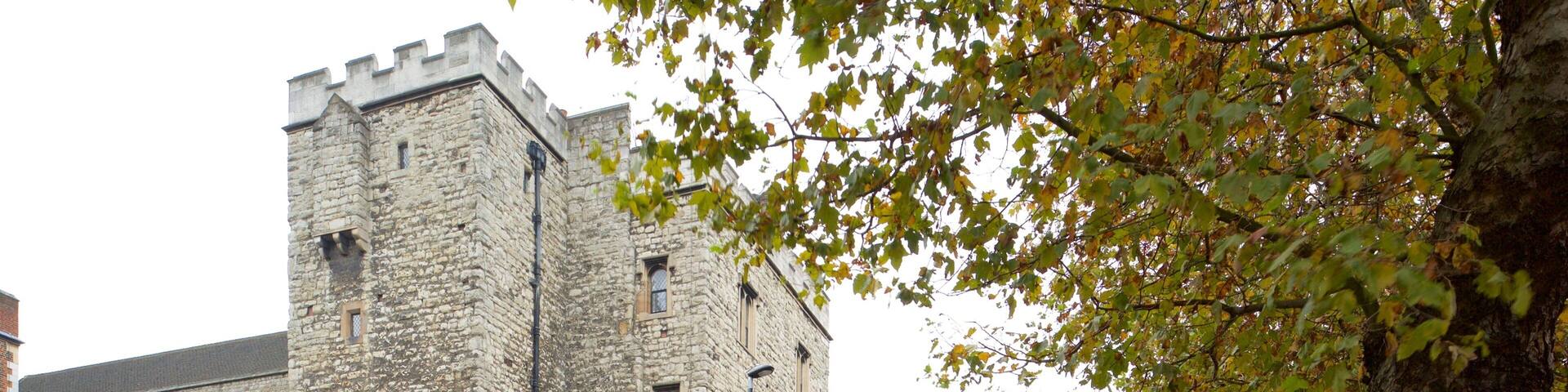 Lambeth Palace showing a castle, heritage elements and street scenes