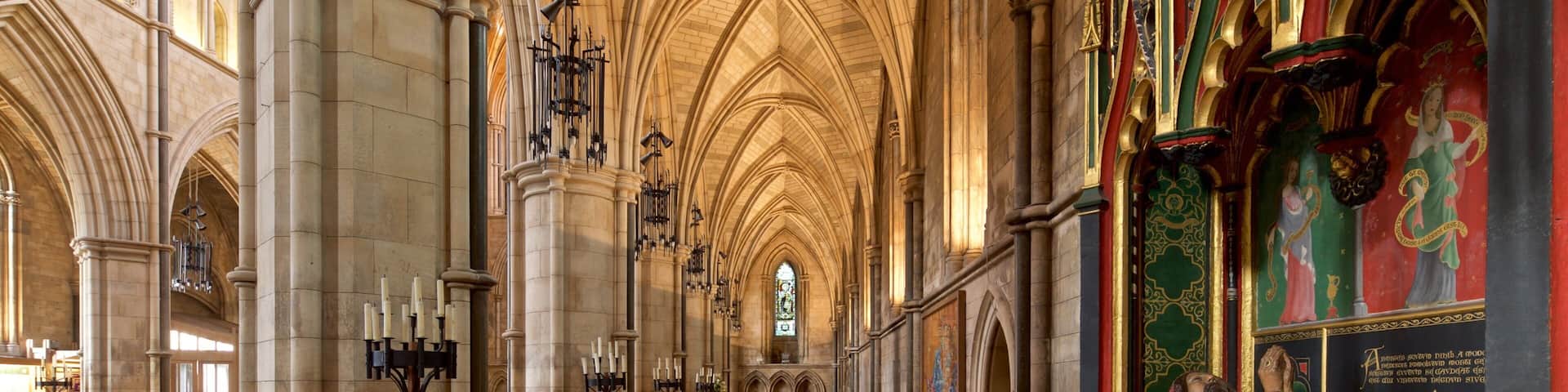 Southwark Cathedral featuring a church or cathedral, heritage elements and interior views