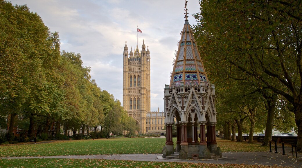 Victoria Tower featuring a garden and heritage elements